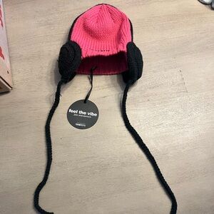 🚨3/$15 - Headphones Hat, Baby Infant Girl, Pink & Black NWT